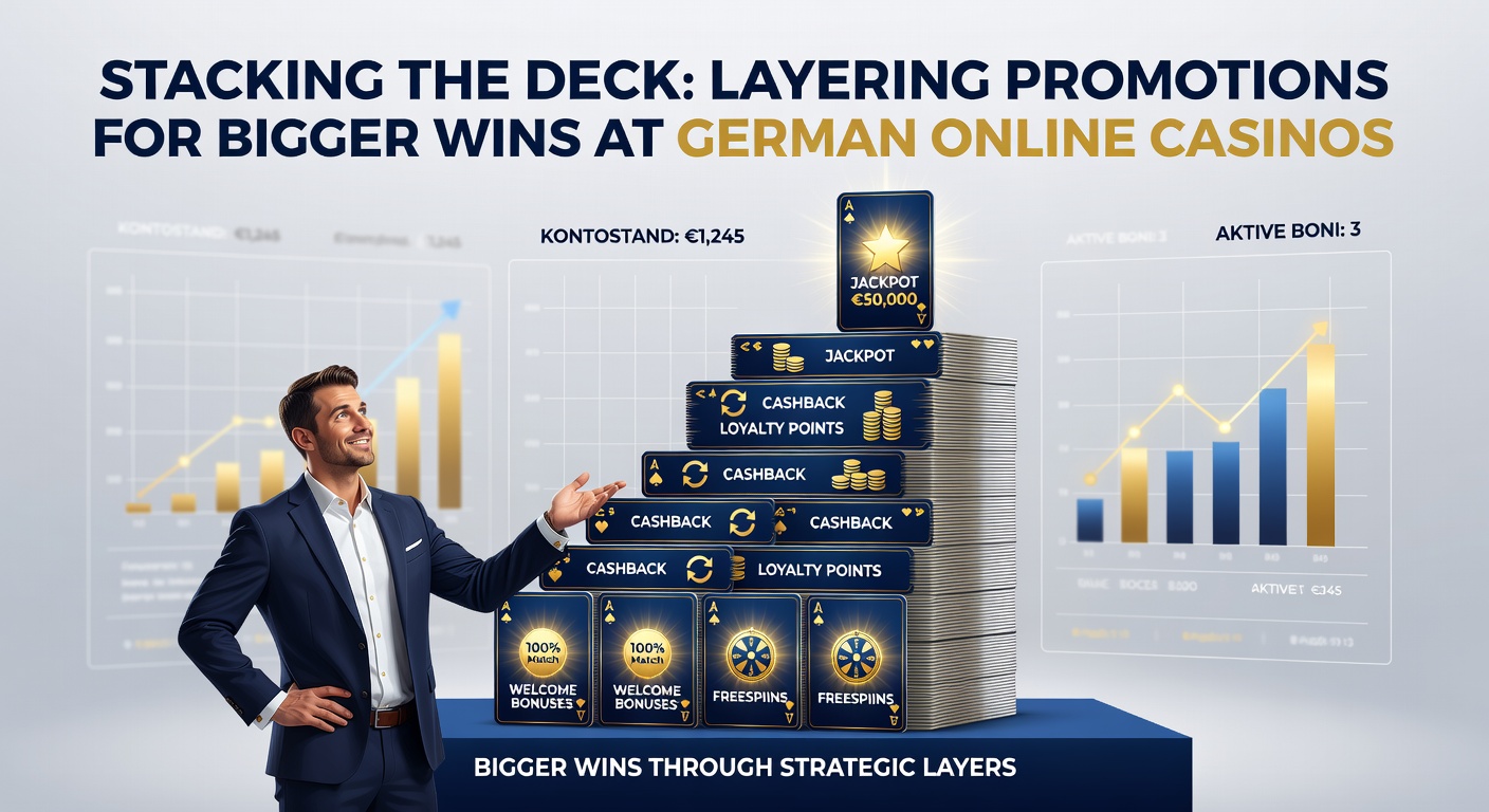 Visuelle Darstellung einer erfolgreichen Bonus-Stacking-Strategie mit Schichten aus Willkommensbonus, Freispielen und Cashback in einem modernen deutschen Online-Casino
